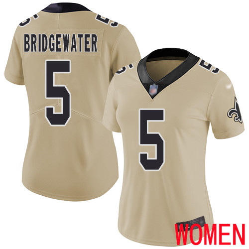 New Orleans Saints Limited Gold Women Teddy Bridgewater Jersey NFL Football #5 Inverted Legend Jersey
